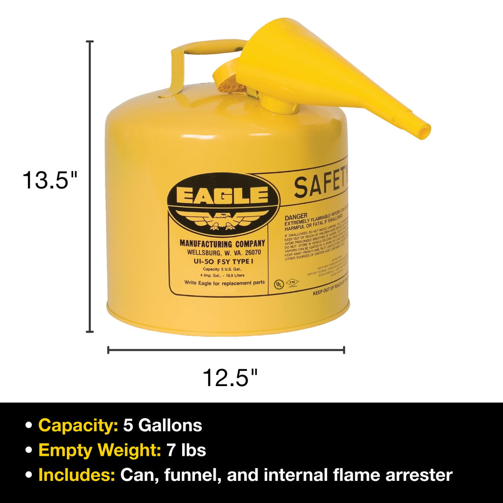 5 Gallon Type I Yellow Safety Gas Can E3847