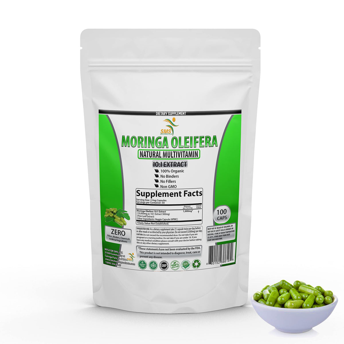 Moringa Oleifera 100 Veggie Capsules 1000mg Leaf Powder B5549