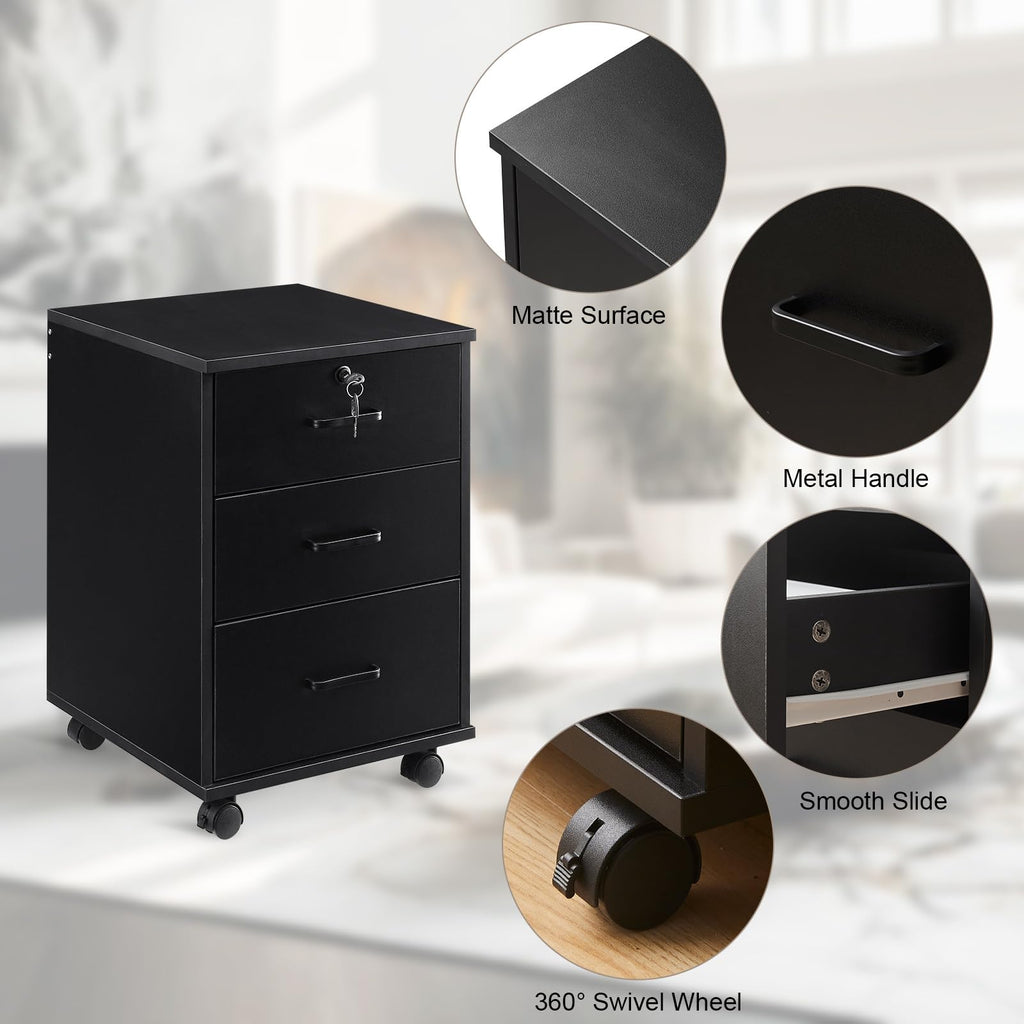 3 Drawer Black File Cabinet with Lock B45340