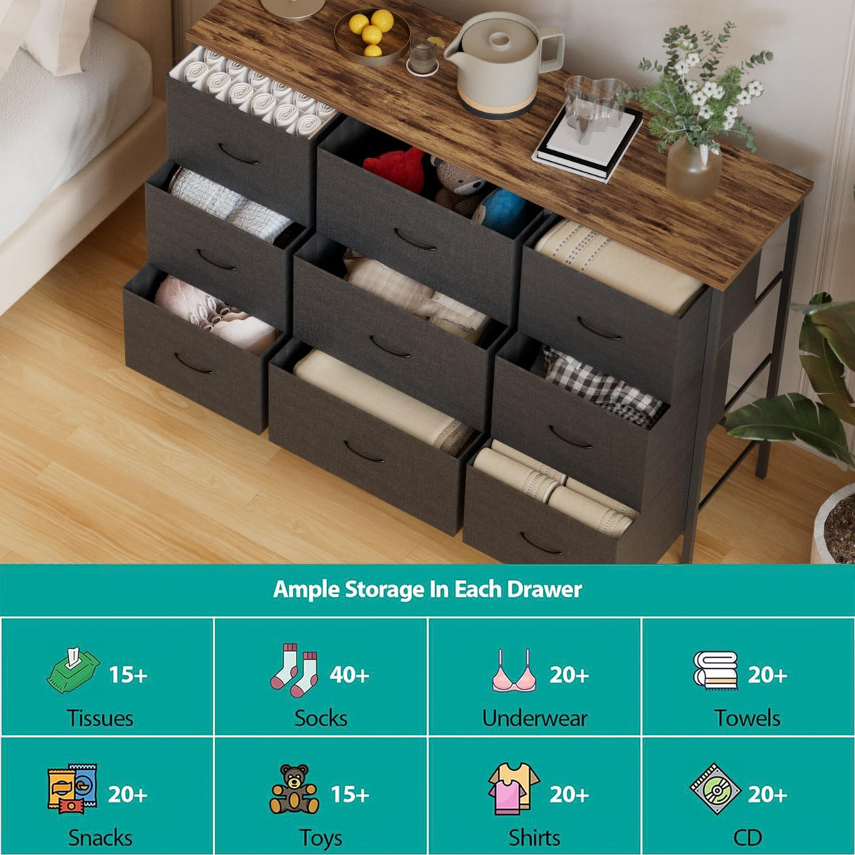 Black 9 Drawer Dresser C797