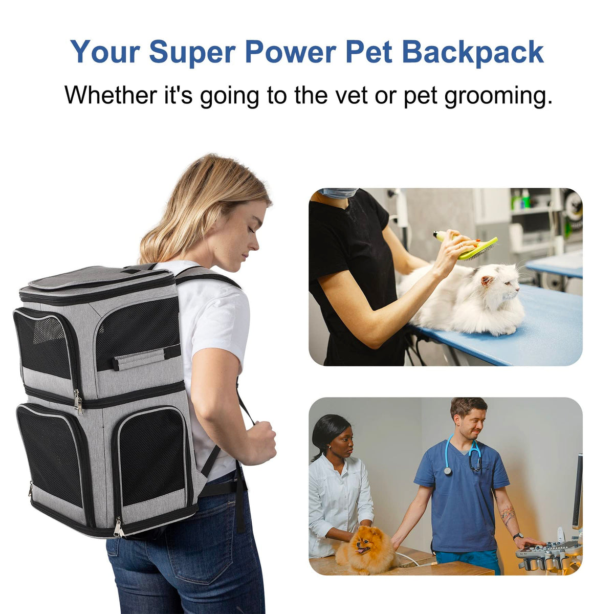 Expandable Cat Backpack Carrier for 2 Cats, 7 Windows, Foldable W178