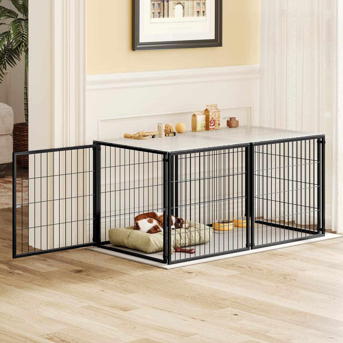 48 Inch Black Metal Dog Crate with Removable Top Cover L3774