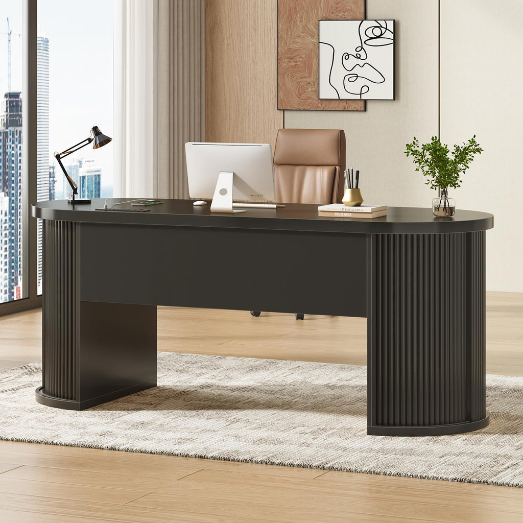 58.3" x 21.7" Fluted Executive Desk with 2 Drawers Q811034
