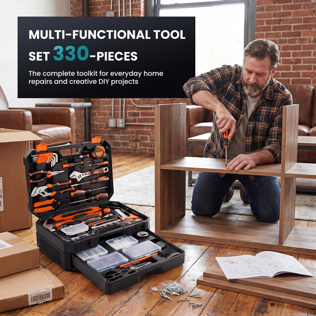 330 Piece Carbon & Cr-V Steel Home Repair Tool Kit T80986