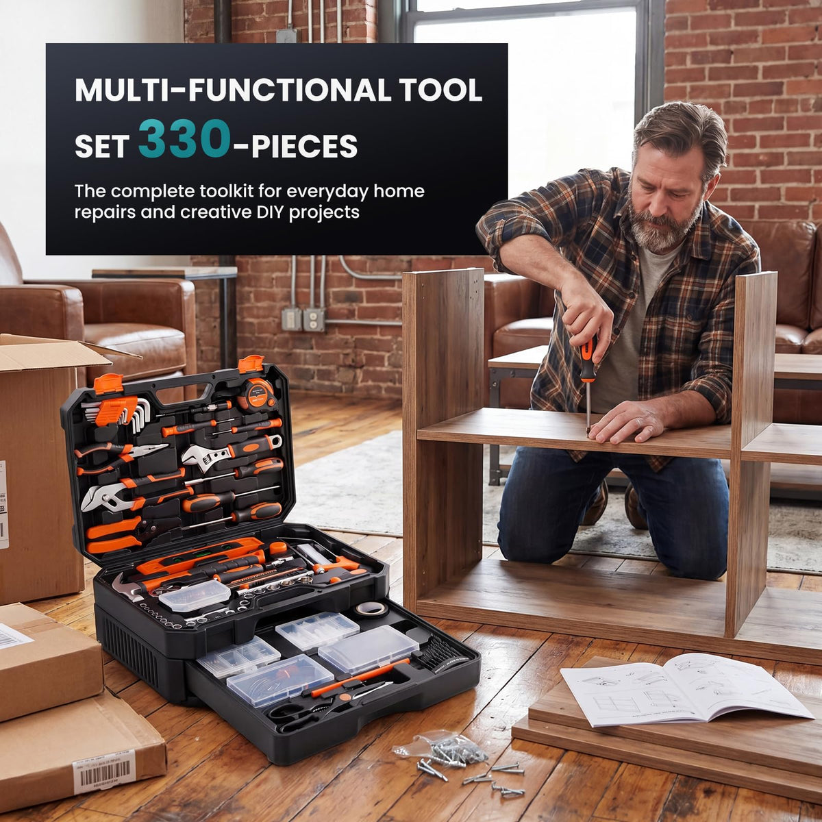 330 Piece Carbon & Cr-V Steel Home Repair Tool Kit T80986