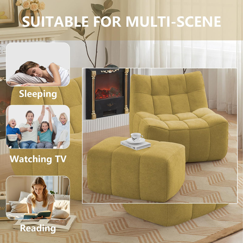 Yellow Memory Foam Bean Bag Chair with Ottoman Y901