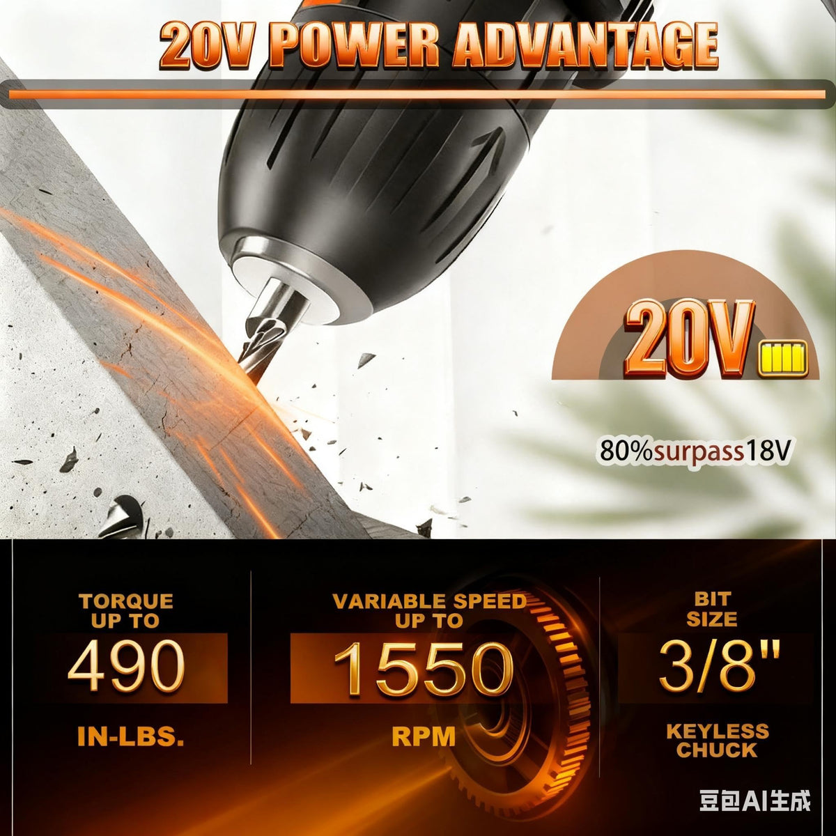 21V Brushless Cordless Power Drill with 2 Battery and Charger N465