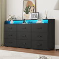 Black 9 Drawer Wood Dresser with Power Outlet and LED Lights N22577