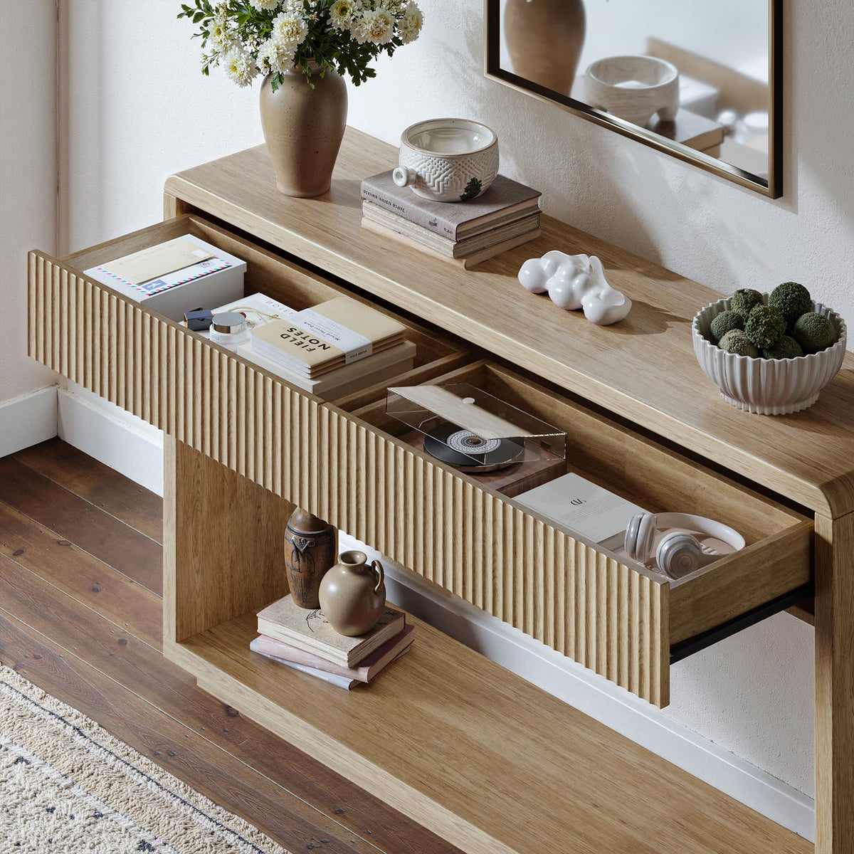 59'' Oak Console Table with Drawers V99247