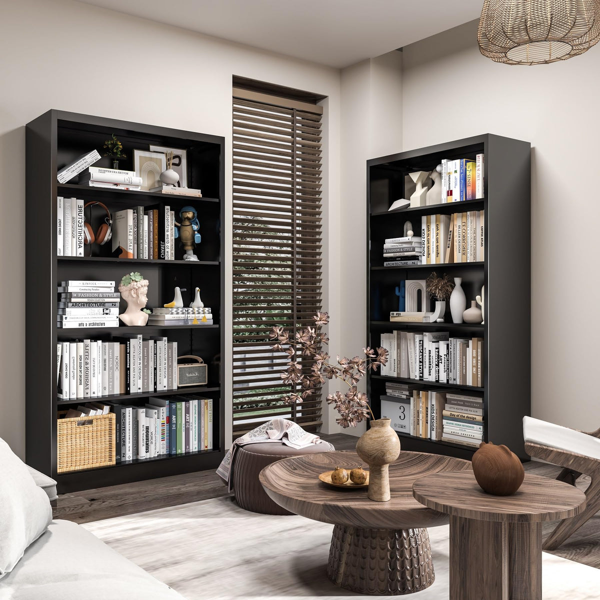 66" Tall Black Metal Bookcase with Adjustable Shelves S31035