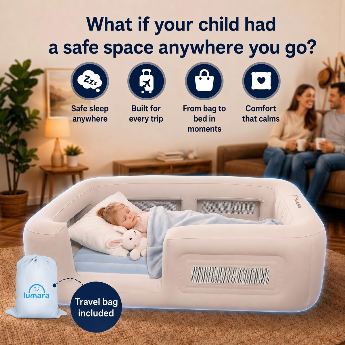 Inflatable Toddler Travel Bed with Electric Pump D3222