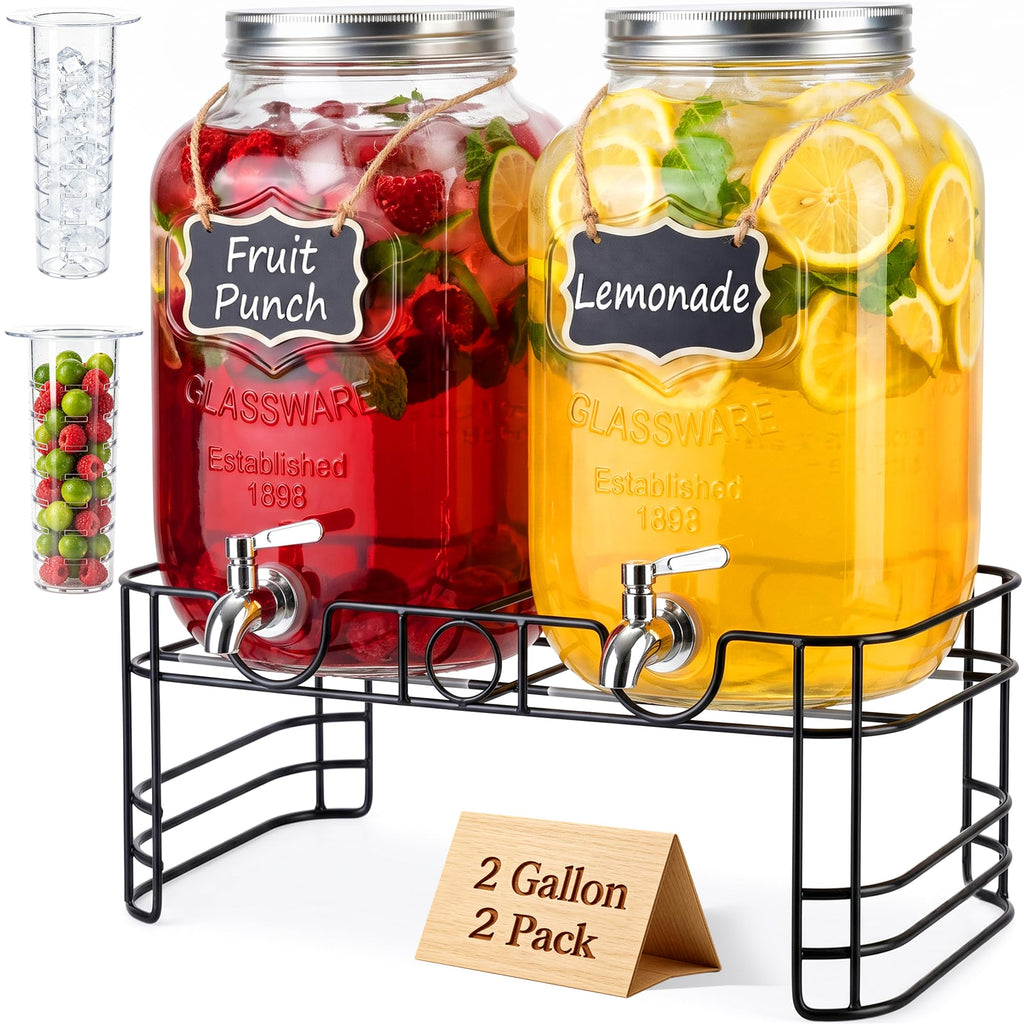2 Gallon Glass Drink Dispensers, 2 Pack B961977