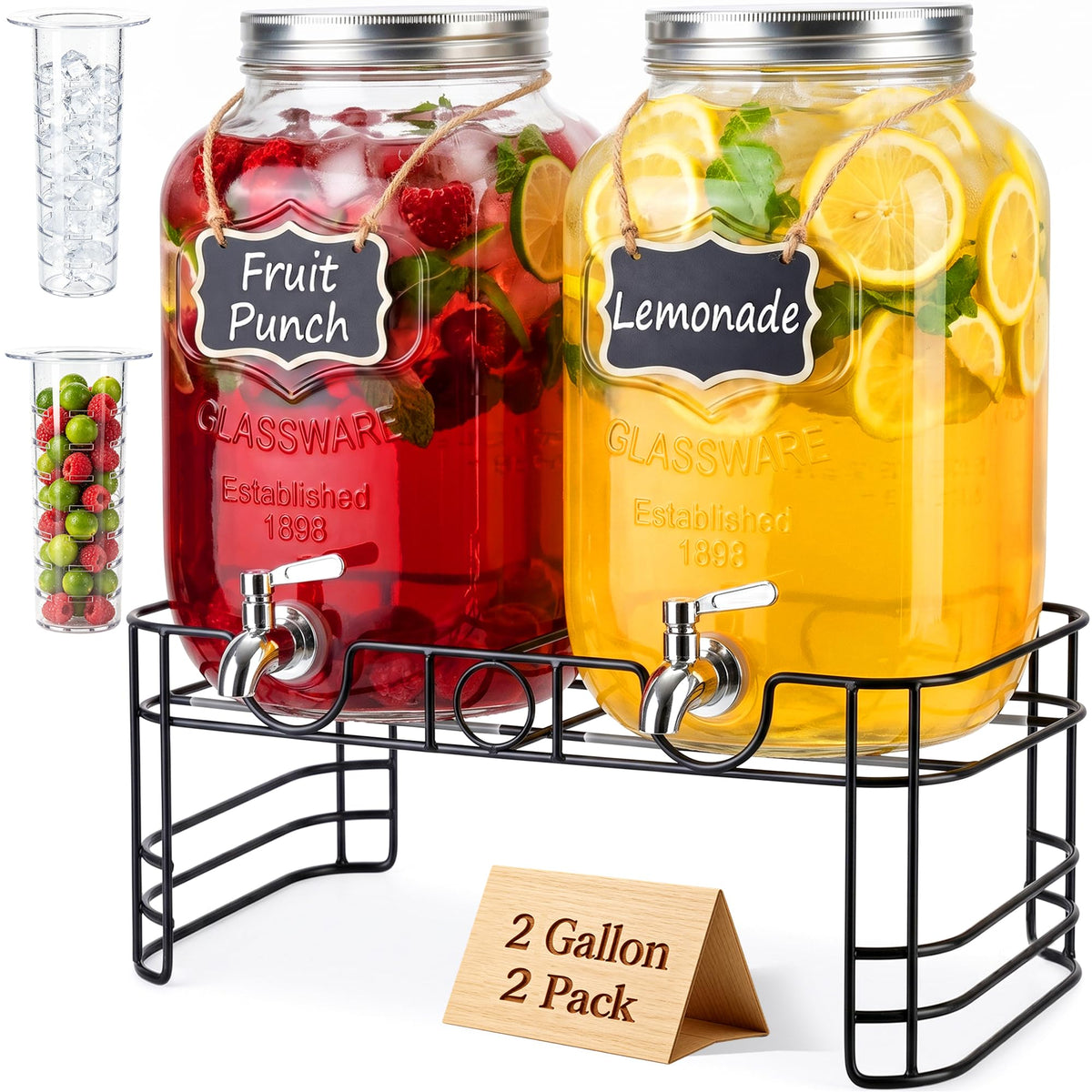 2 Gallon Glass Drink Dispensers, 2 Pack B961977