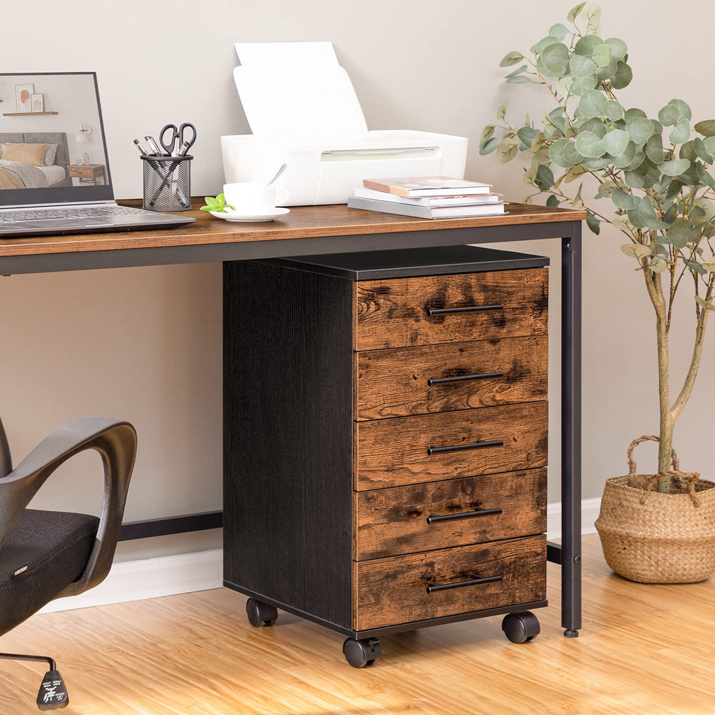 5 Drawer Wooden Mobile File Cabinet with Wheels D21963