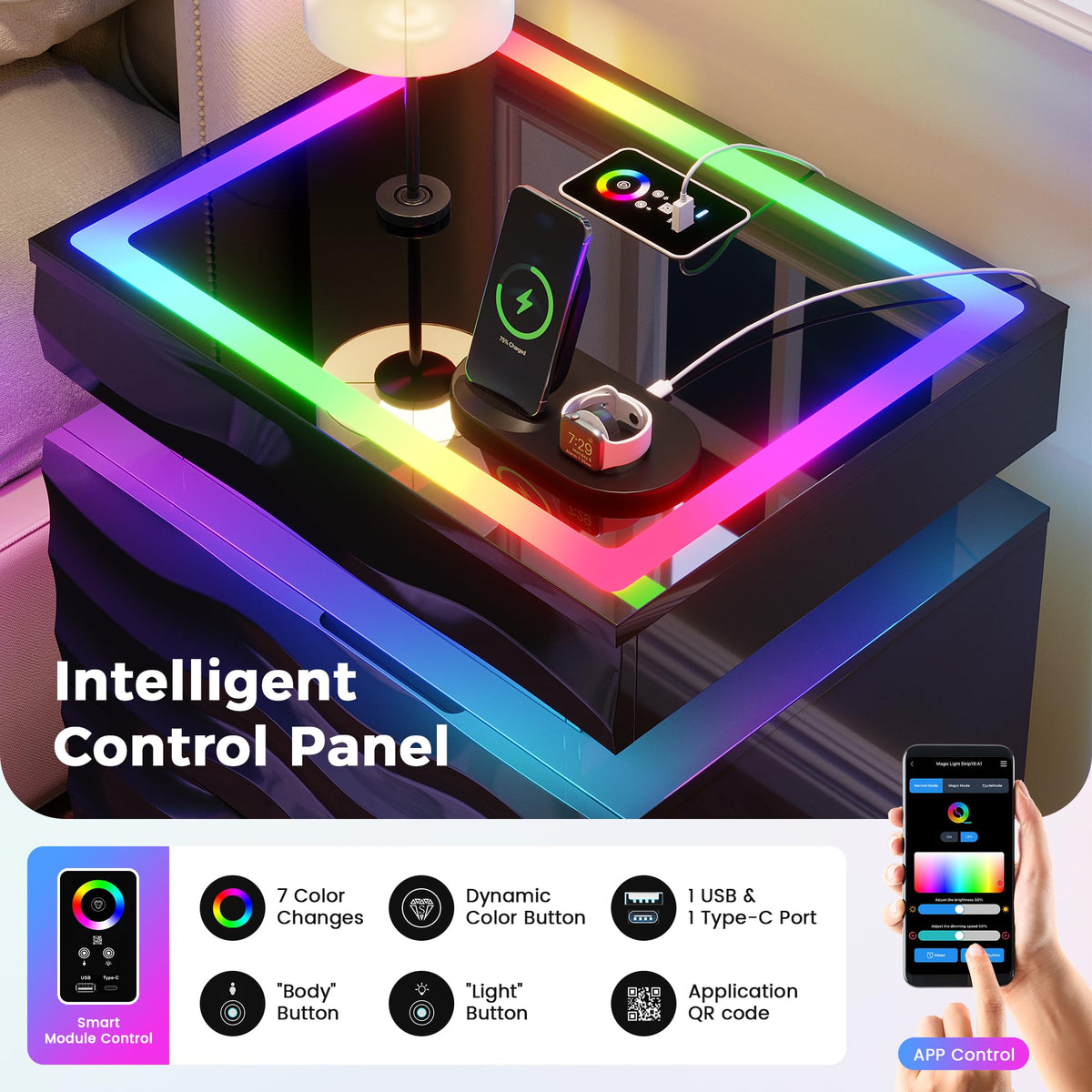 LED Night Stand Set 2 with Charging Station M134302