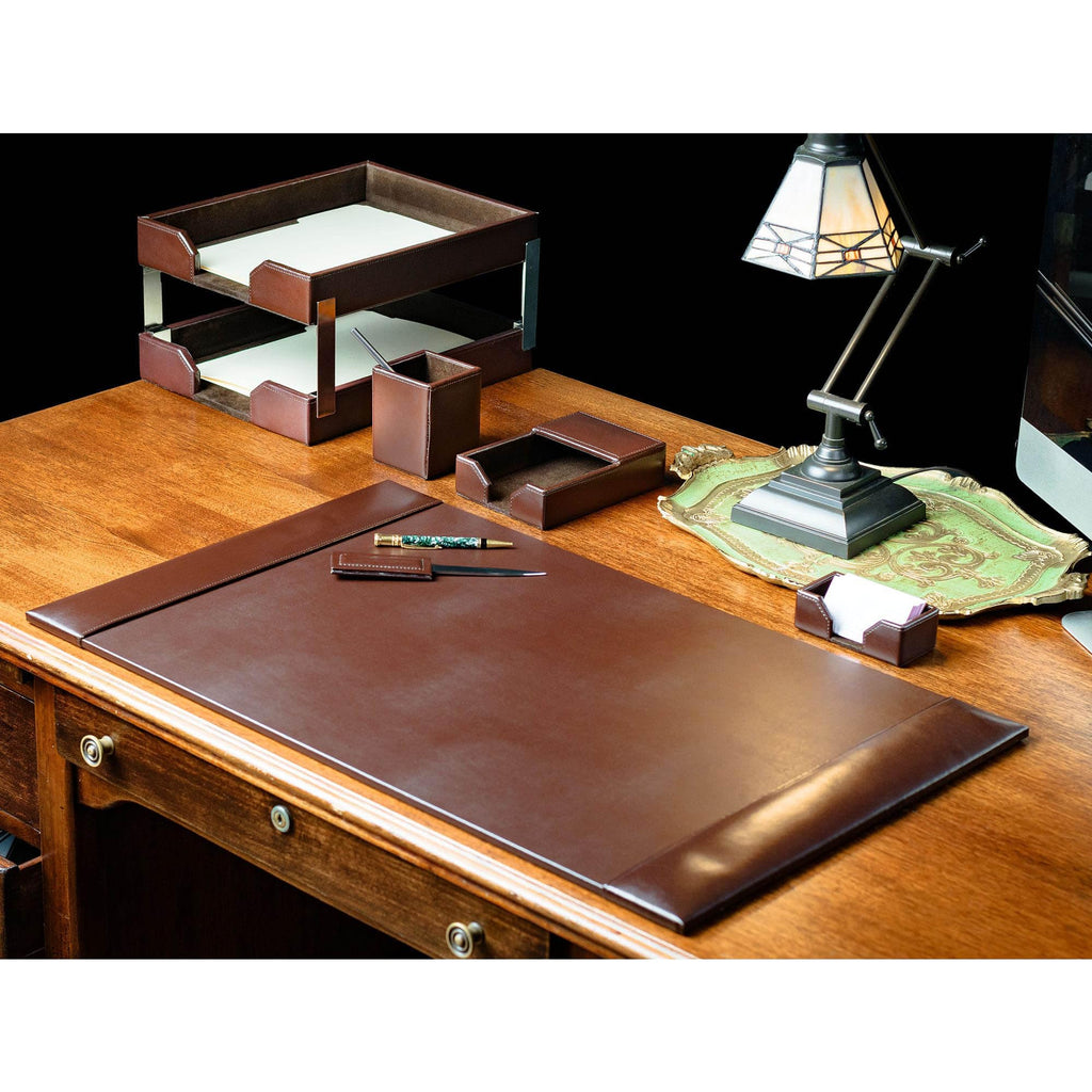 Dark Brown Bonded Leather 8-Piece Desk Accessory Set U93794