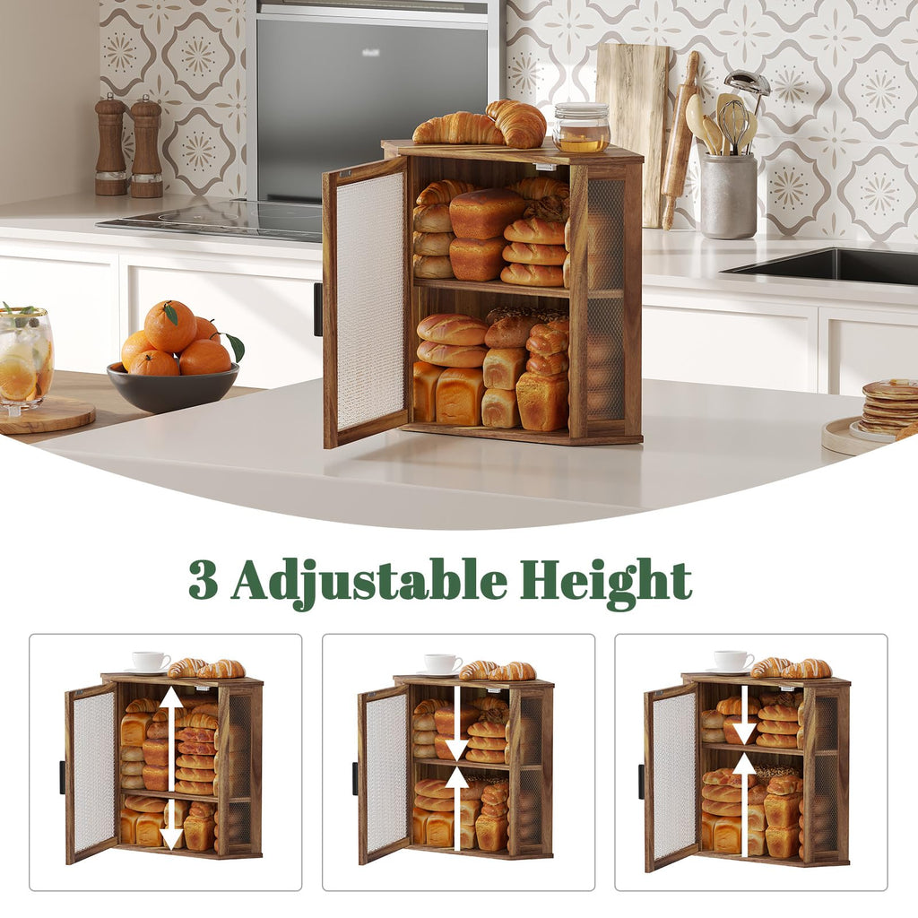2-Tier Acacia Wood Bread Box with Window H7004