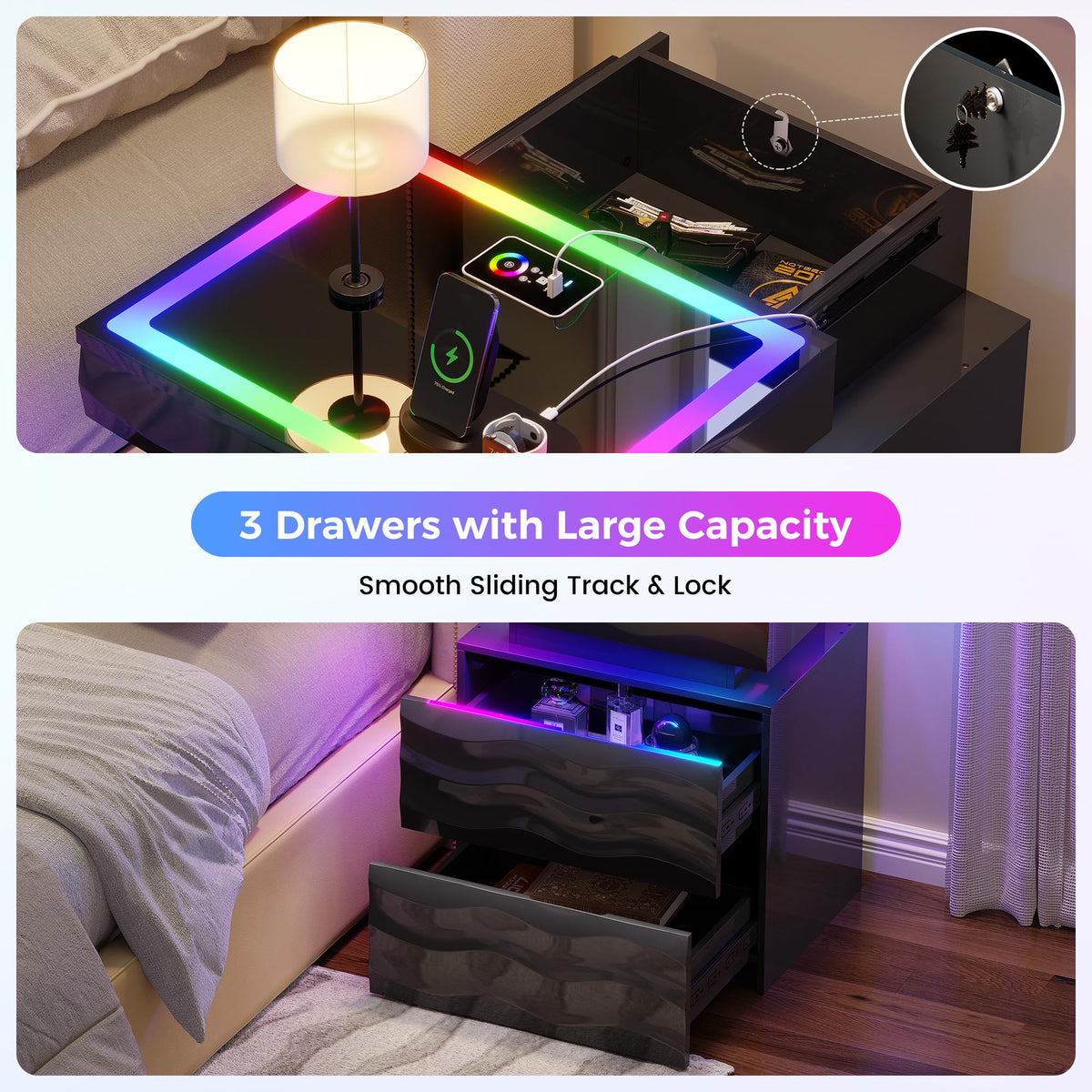 LED Night Stand Set 2 with Charging Station M134302