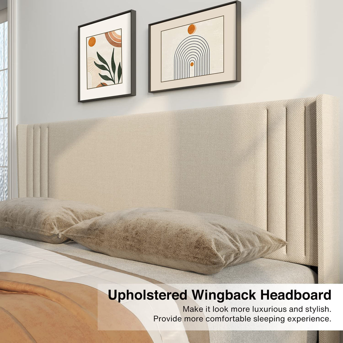 Queen Upholstered Platform Bed with Wingback Headboard M299