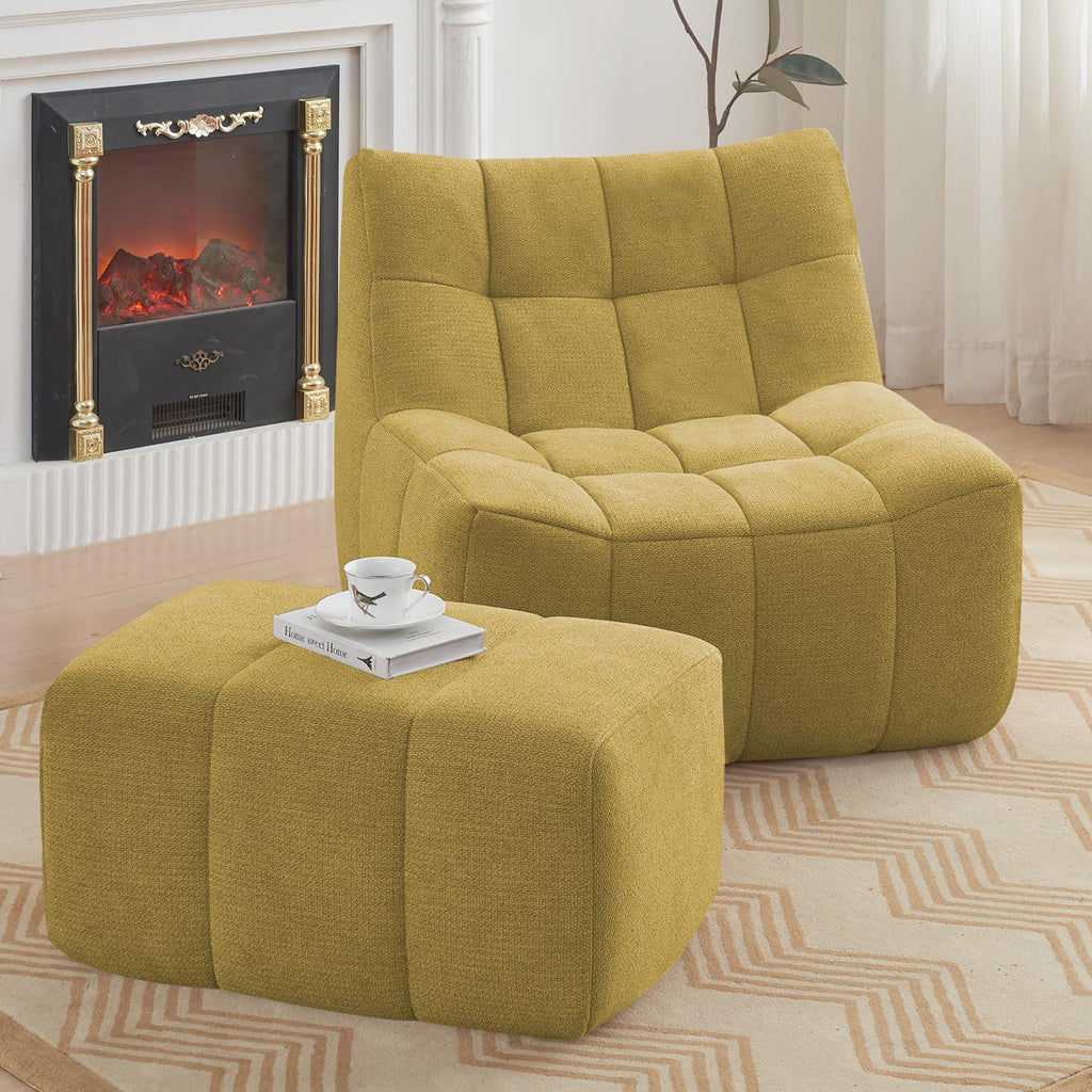 Yellow Memory Foam Bean Bag Chair with Ottoman Y901