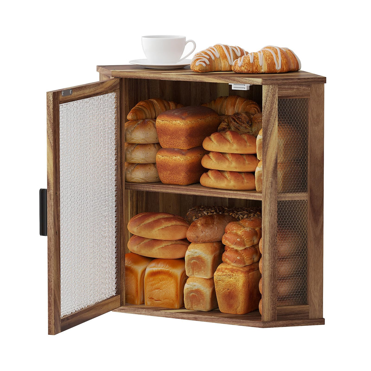 2-Tier Acacia Wood Bread Box with Window H7004
