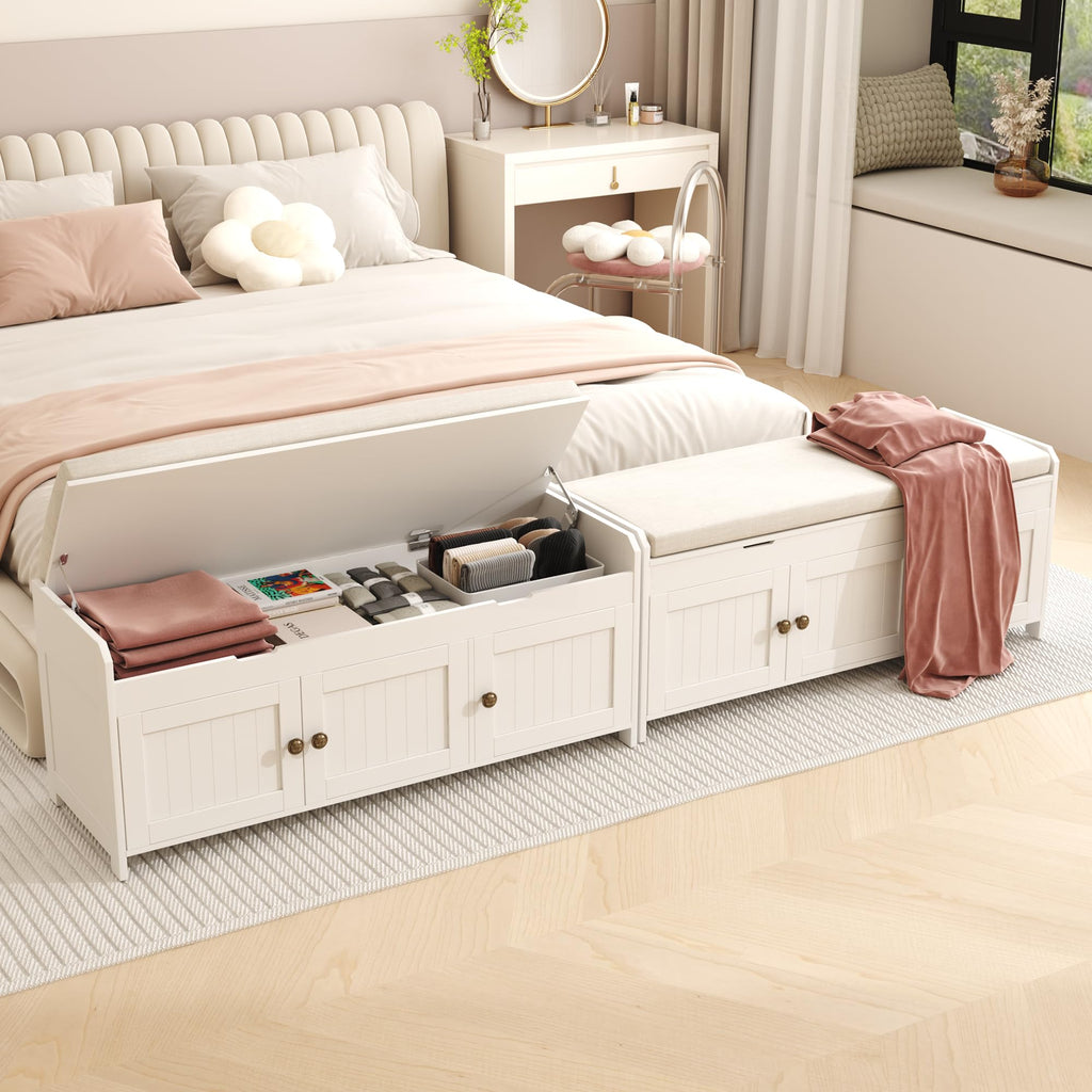 White Lift Top Storage Shoe Bench with Cushioned Seat U996422