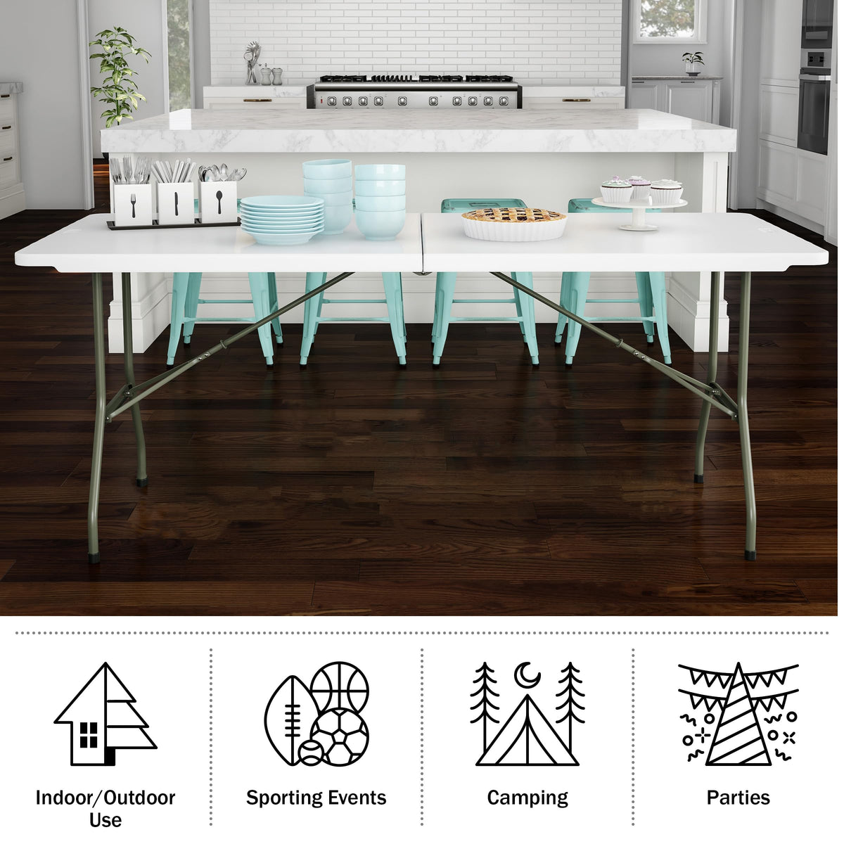 White 6ft Portable Folding Table Q81240