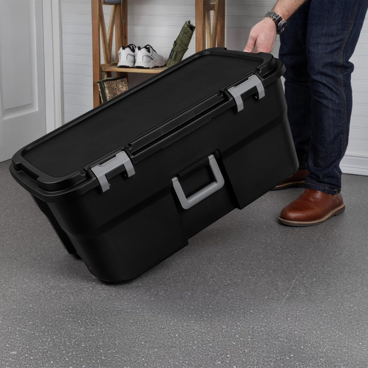 Black 22 Gallon Wheeled Plastic Footlocker S31202