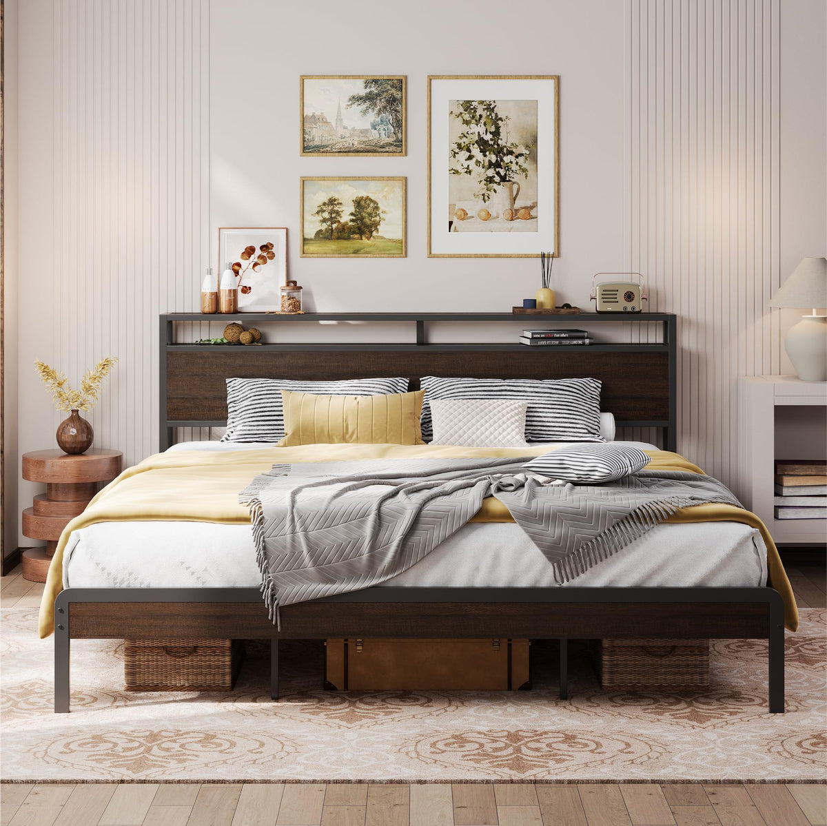 California King Bed Frames with Storage Shelf Headboard L645997