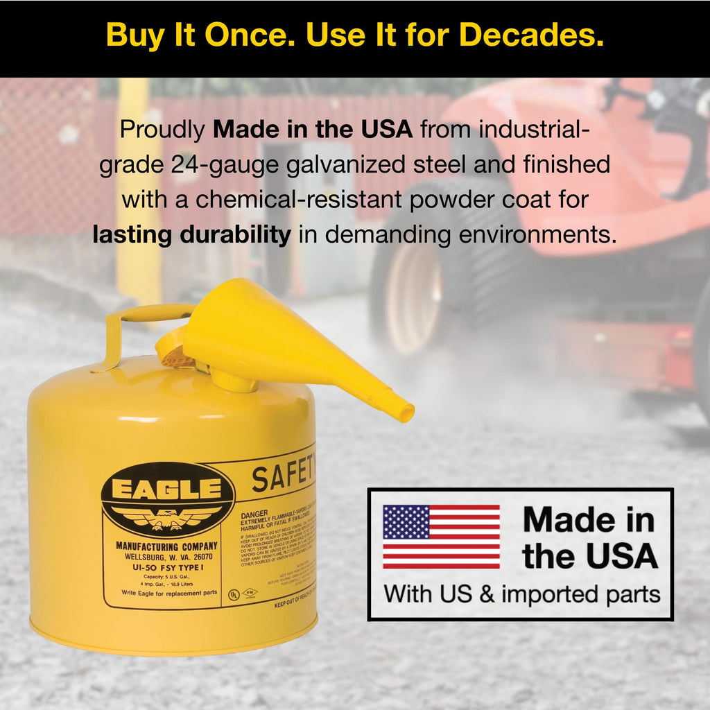 5 Gallon Type I Yellow Safety Gas Can E3847