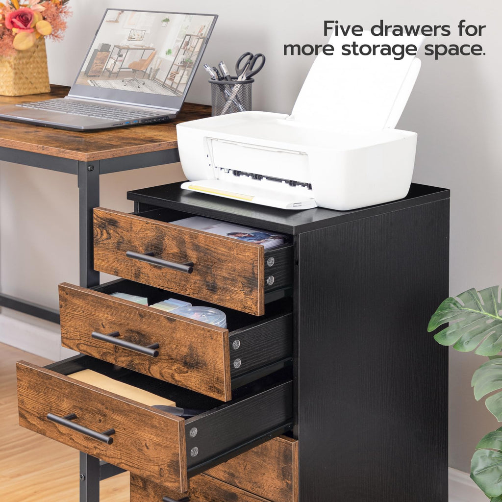 5 Drawer Wooden Mobile File Cabinet with Wheels D21963