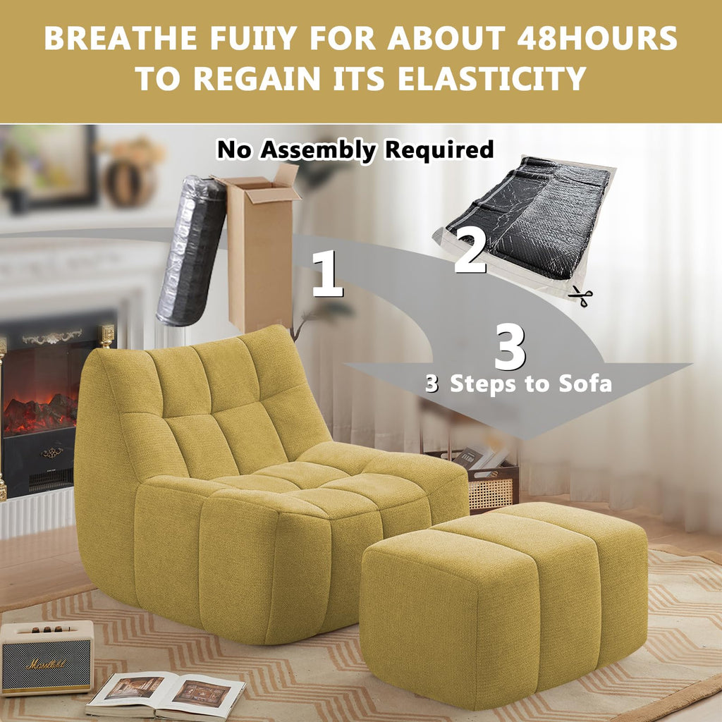 Yellow Memory Foam Bean Bag Chair with Ottoman Y901