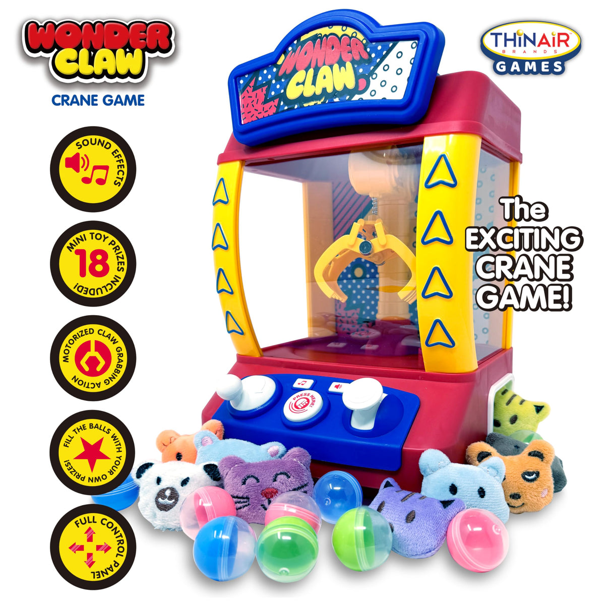 Claw Machine Crane Game with 9 Stuffed Animal Prizes and 9 Balls A34491