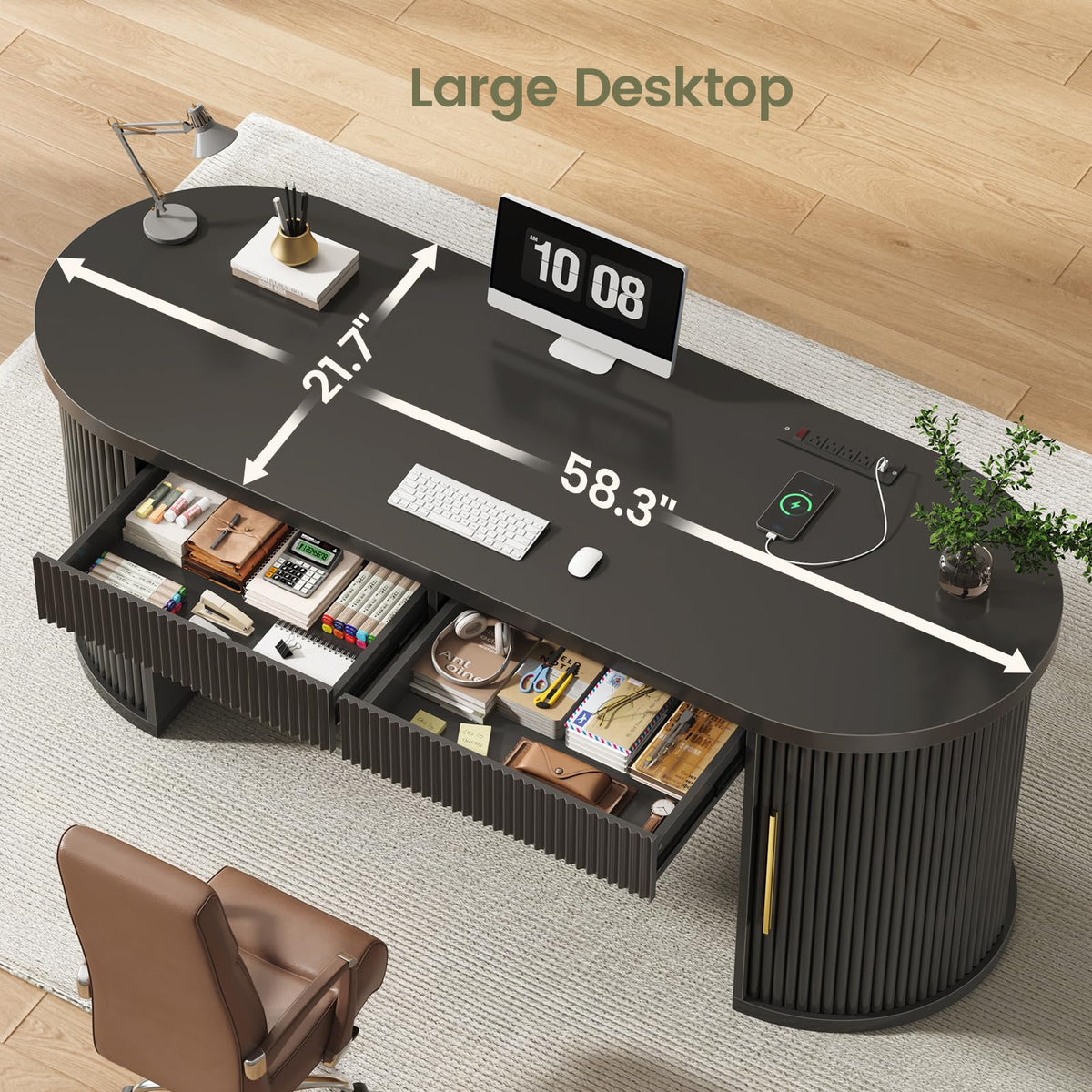 58.3" x 21.7" Fluted Executive Desk with 2 Drawers Q811034