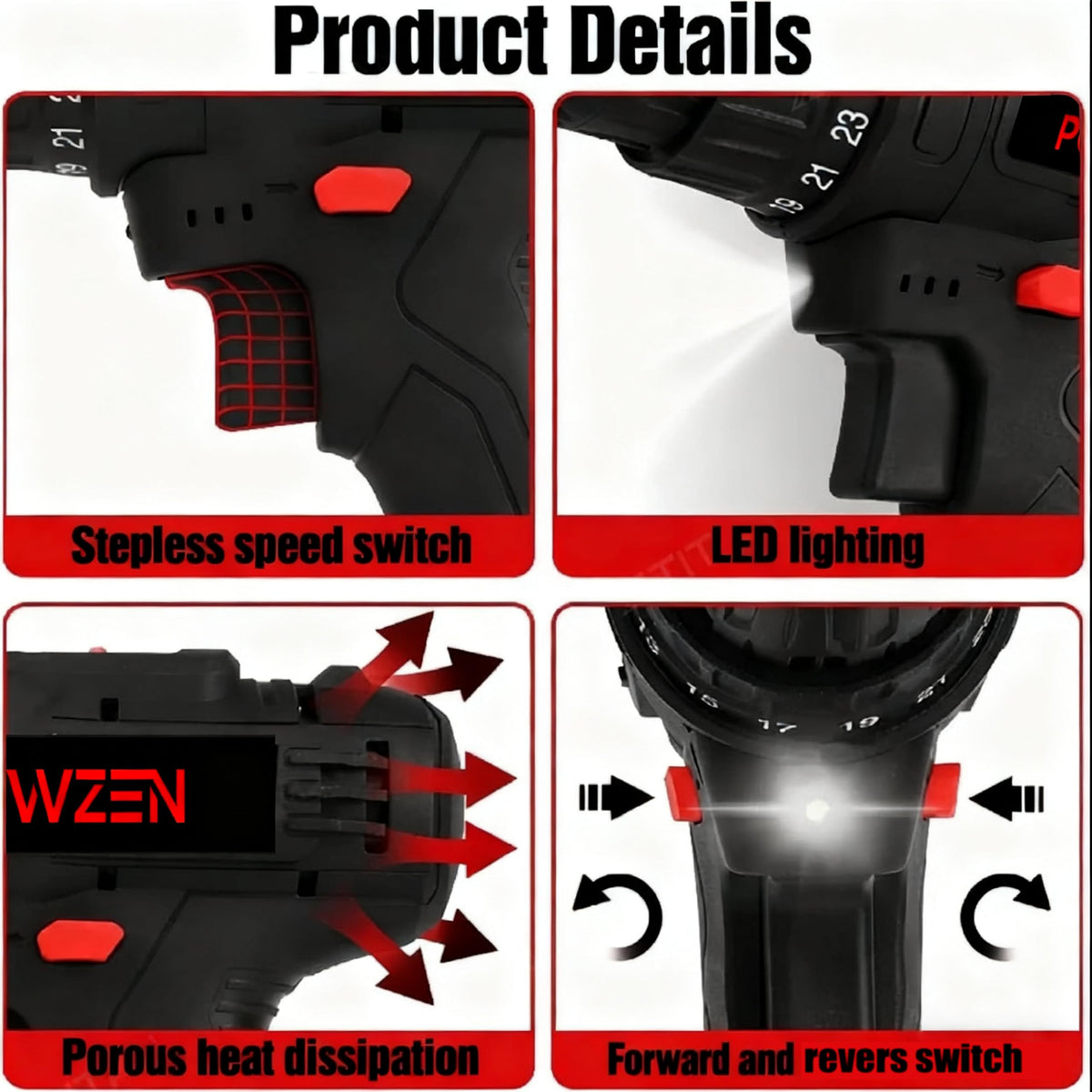 21V Brushless Cordless Power Drill with 2 Battery and Charger N465