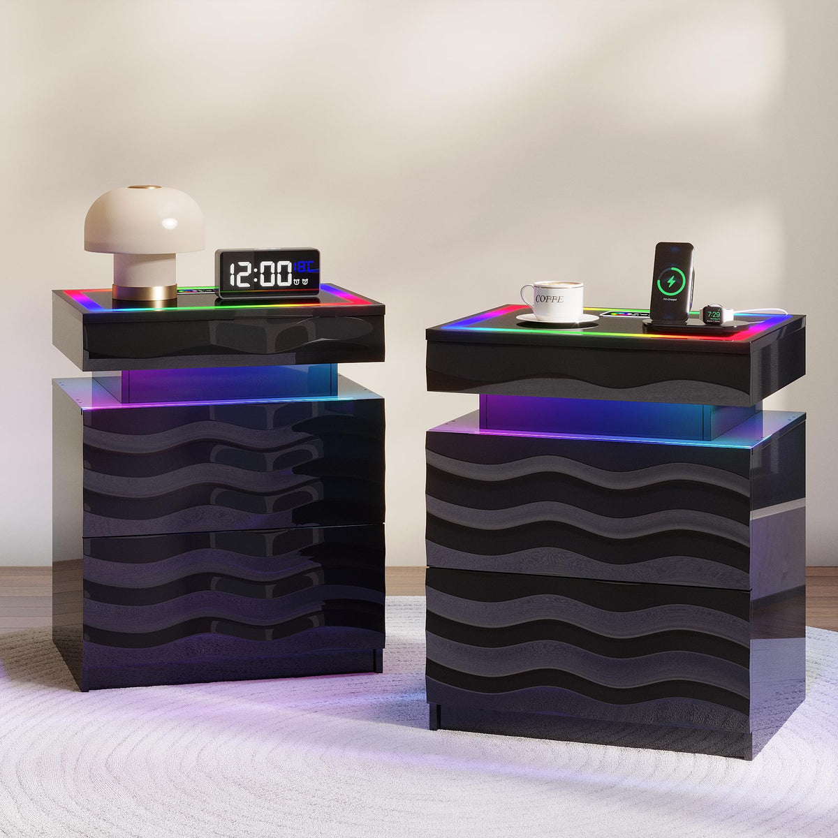 LED Night Stand Set 2 with Charging Station M134302