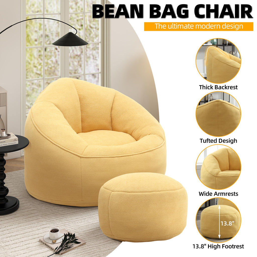 Yellow 3.4 FT Bean Bag Chair with Ottoman V3247