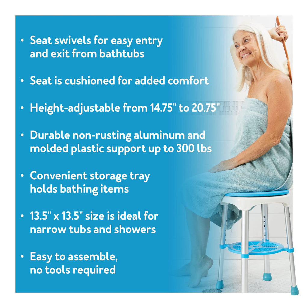 Adjustable Rotating Bath and Shower Stool with Storage Tray I182