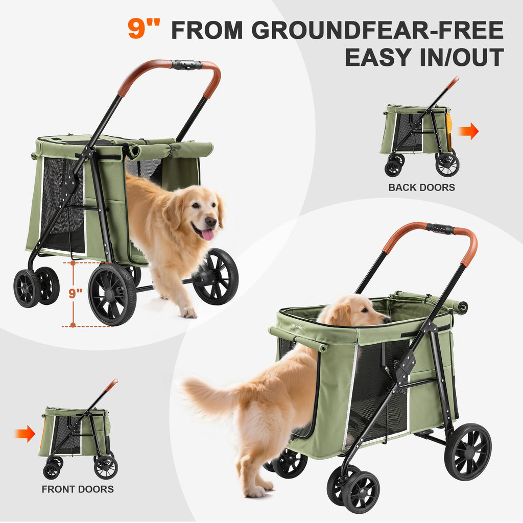 Medium Dog Stroller, One-Touch Folding, 360° Rotating Front Wheels, 80 lbs Weight Capacity, Green M20561