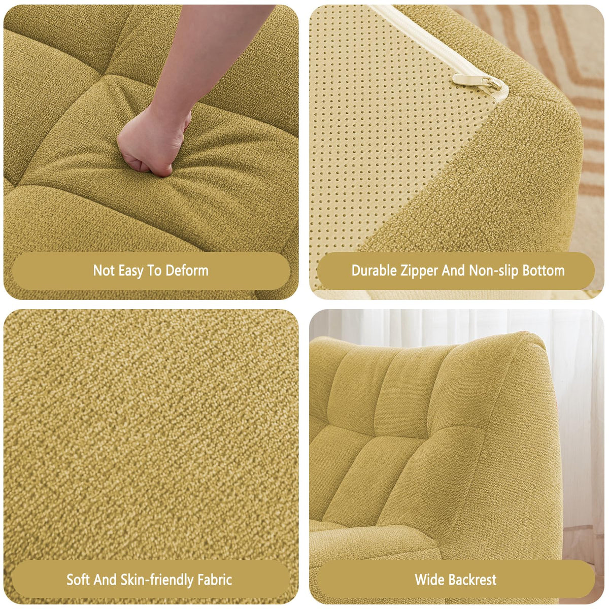 Yellow Memory Foam Bean Bag Chair with Ottoman Y901