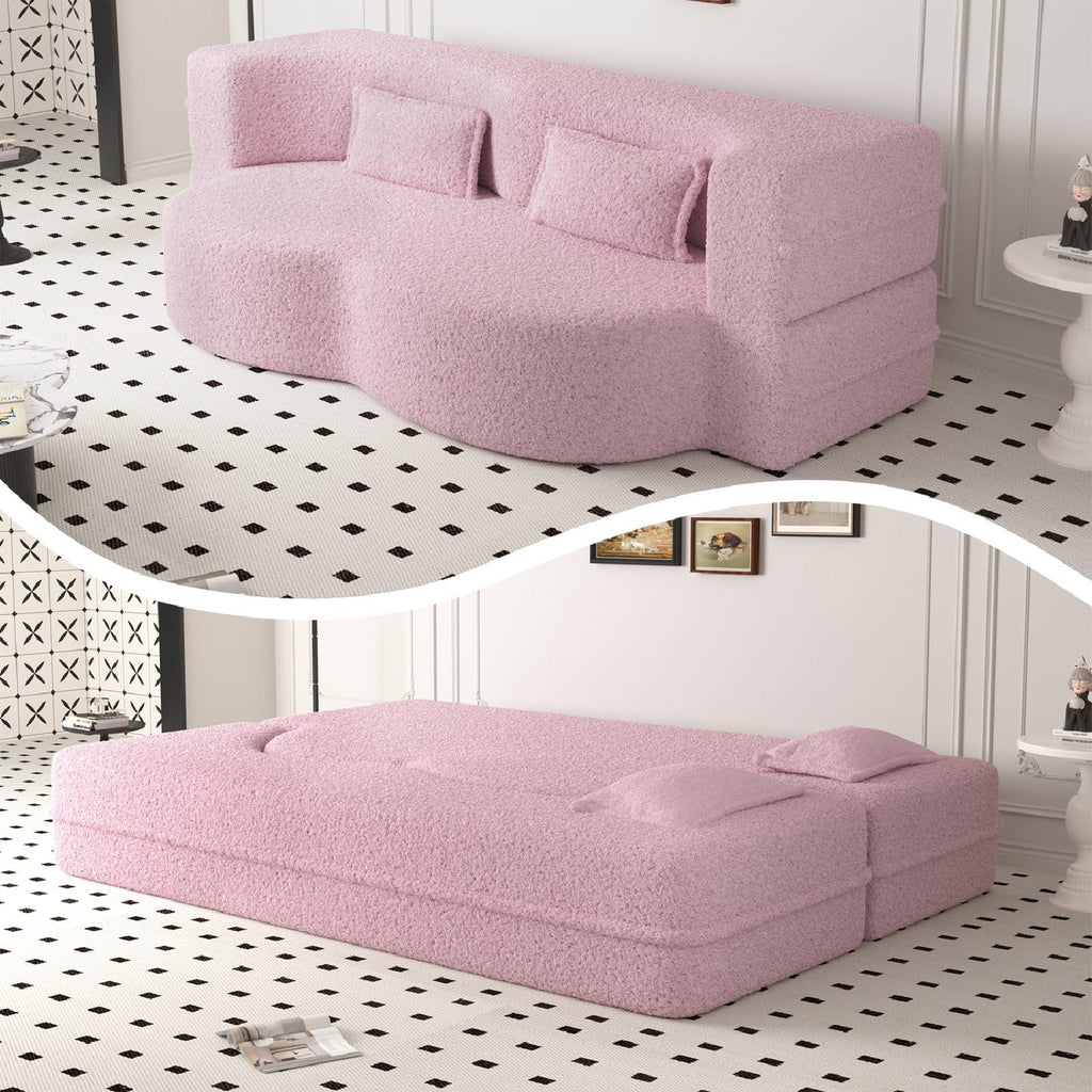 Pink Full Size Sherpa Futon Sofa Bed C467