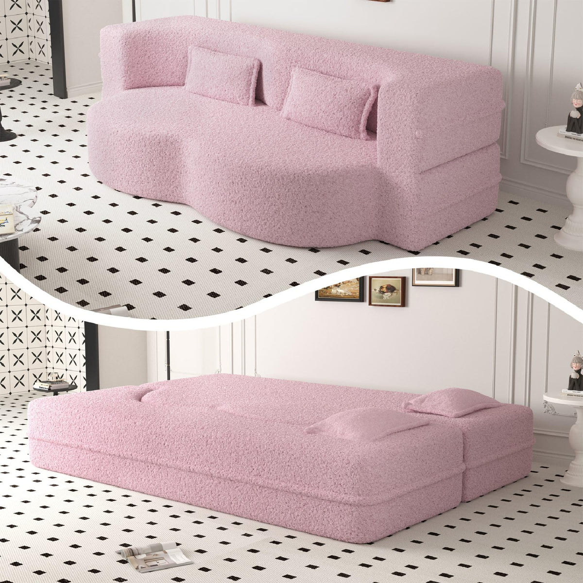 Pink Full Size Sherpa Futon Sofa Bed C467