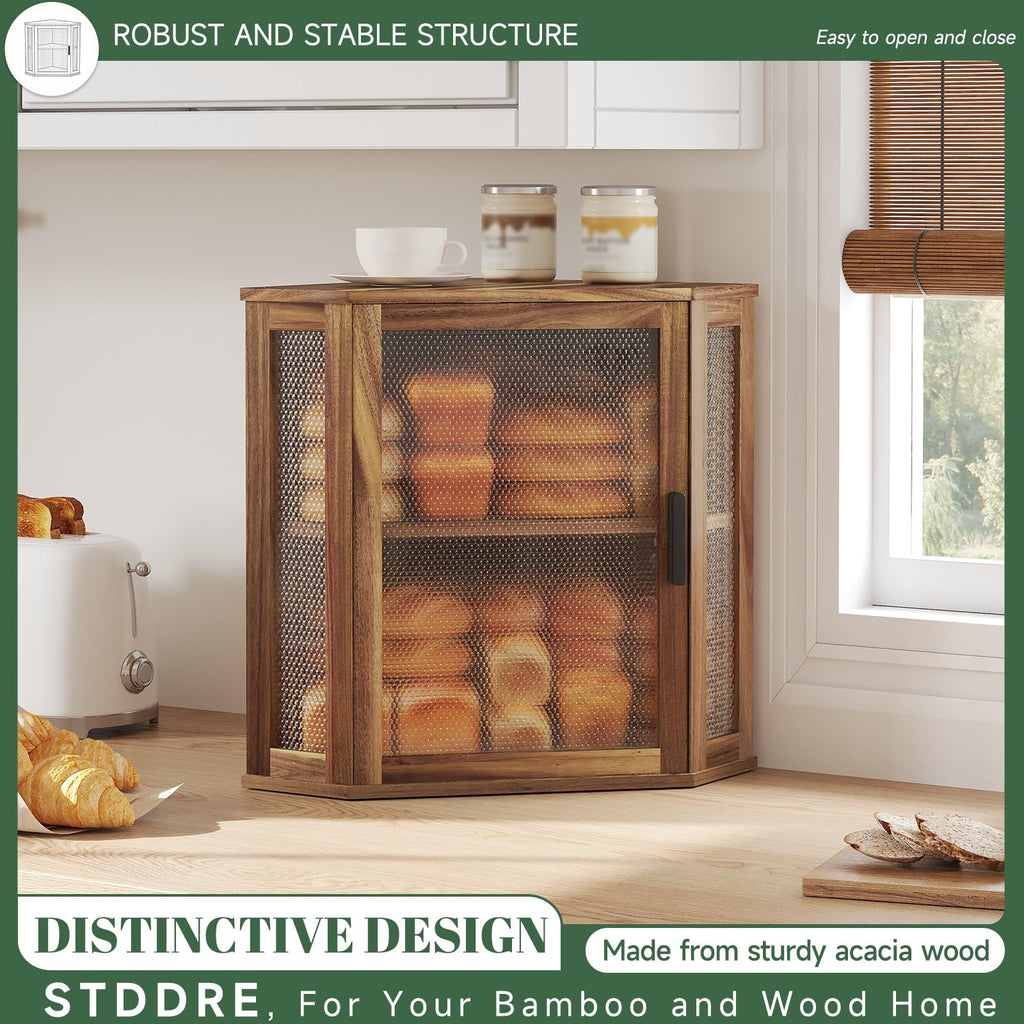 2-Tier Acacia Wood Bread Box with Window H7004