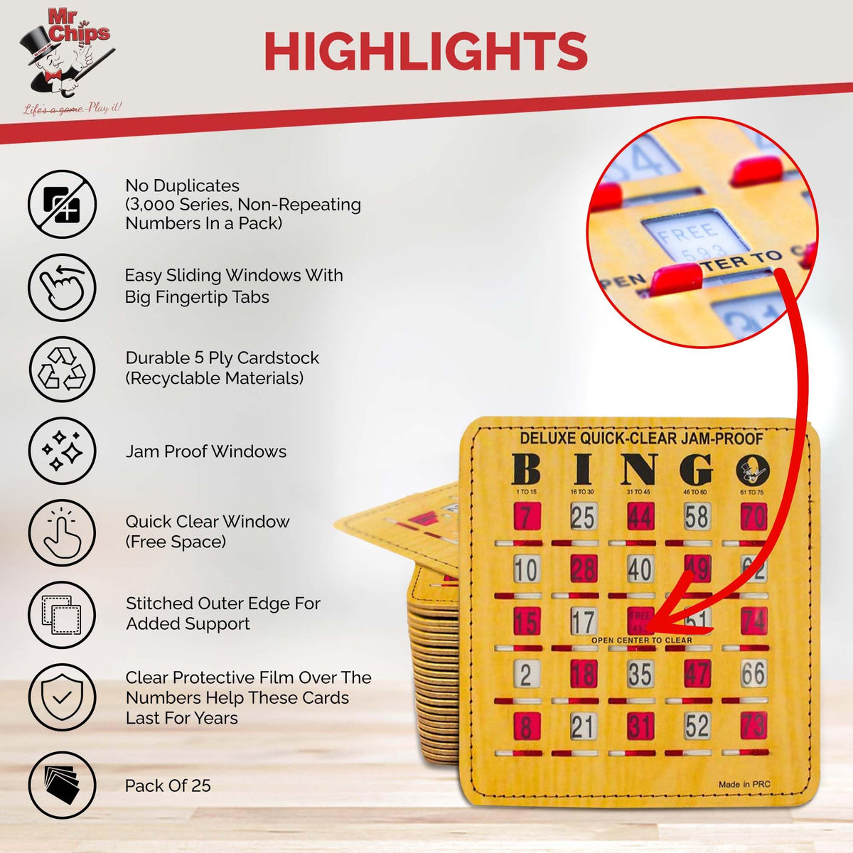 Bingo Cards with Sliding Windows 100 Pack H181