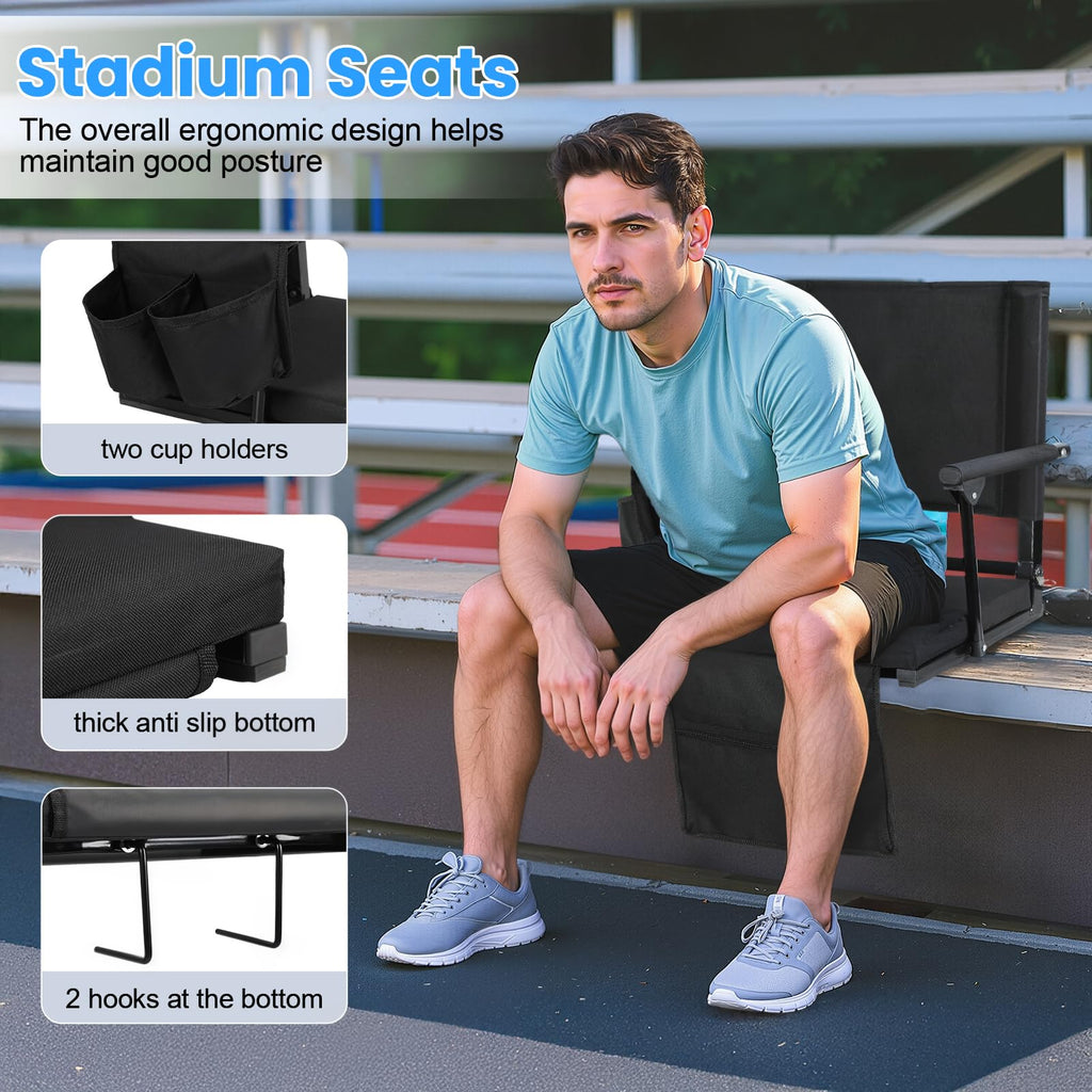 2 Pcs Folding Stadium Seat with Cup Holder C9502