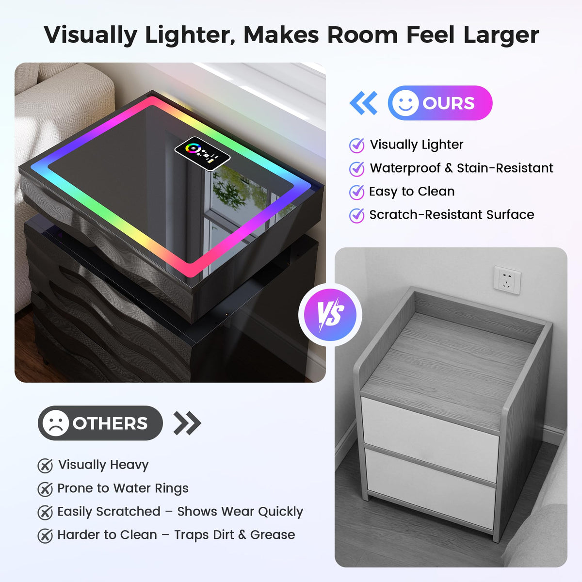 LED Night Stand Set 2 with Charging Station M134302