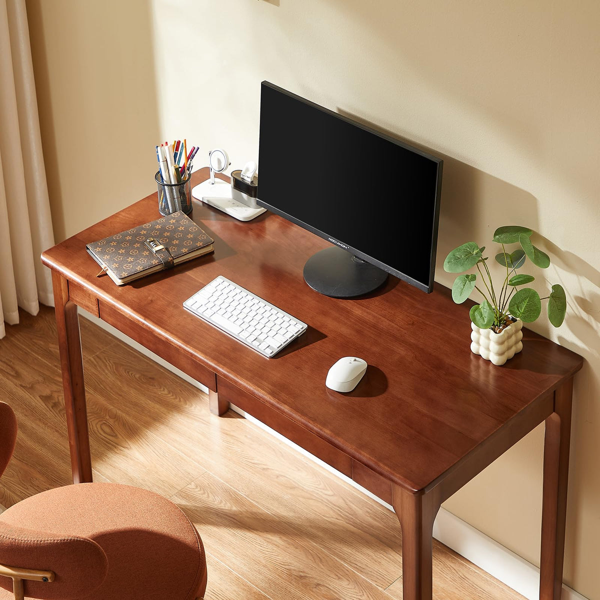 Black Walnut Solid Wood Computer Desk with Drawers K6944
