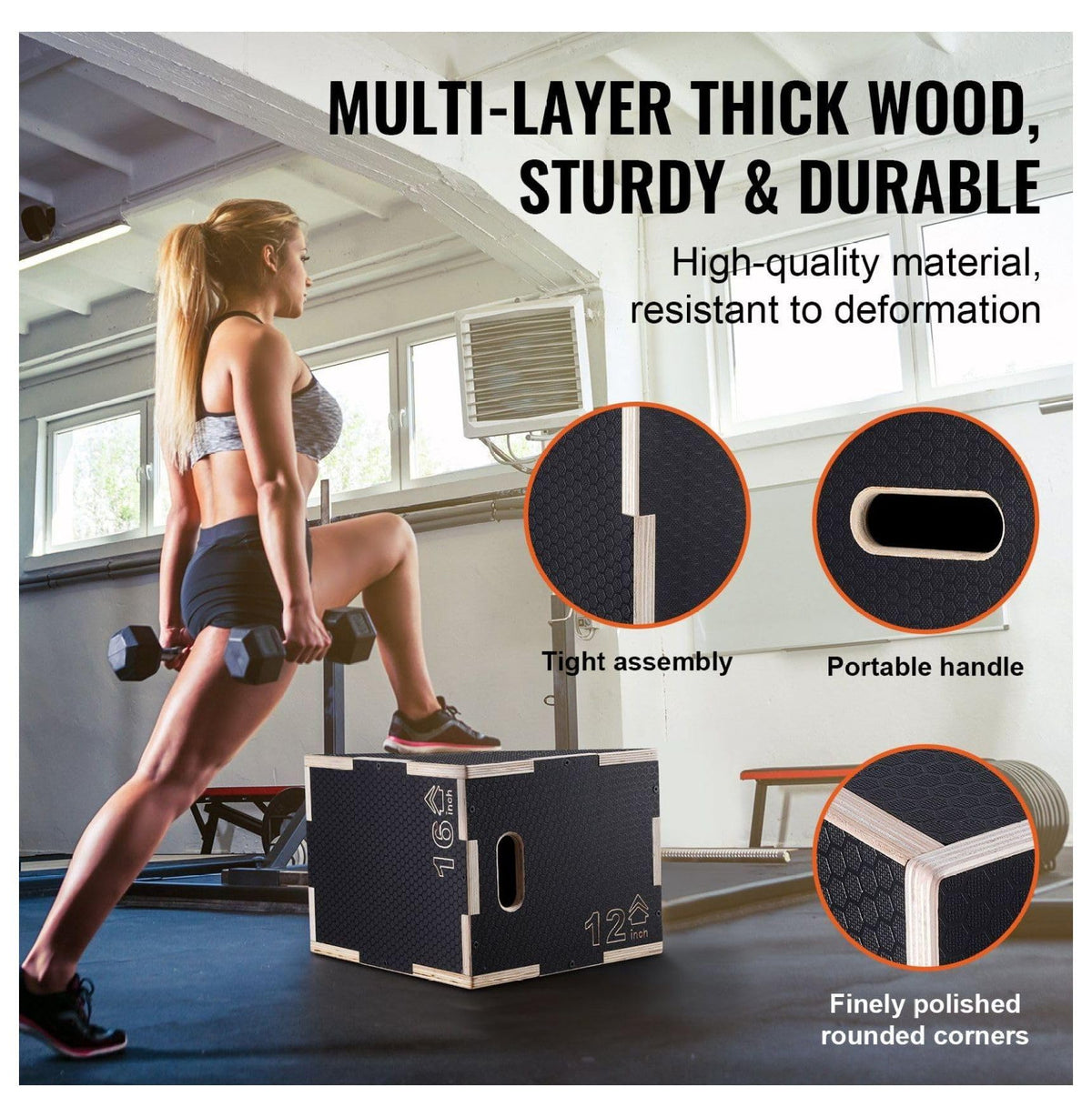16/14/12 Inch Wooden Plyometric Jump Box D755