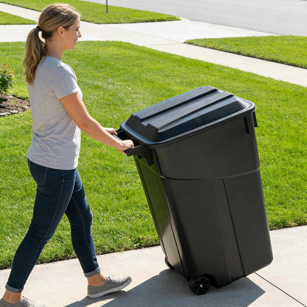 45 Gallon Outdoor Trash Can with Wheels and Lid P852648