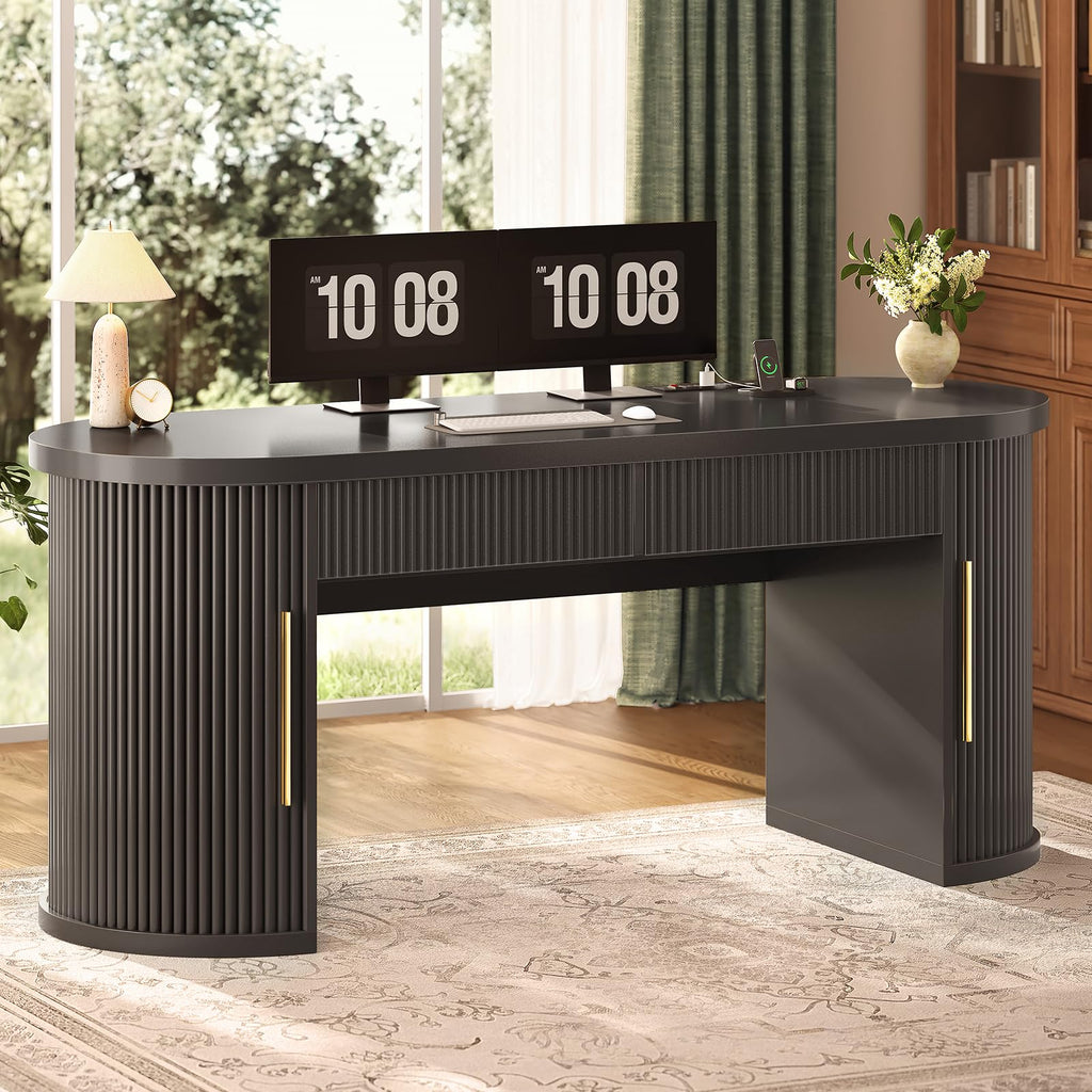 58.3" x 21.7" Fluted Executive Desk with 2 Drawers Q811034